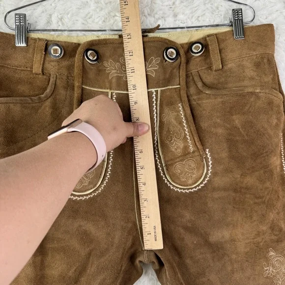 Haus Huberts Lederhosen Shorts Mens 36 52 Brown Suede Leather Embroidered - Picture 6 of 13
